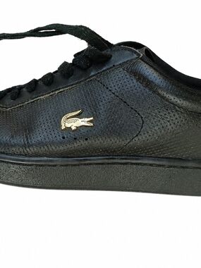 Lacoste Black Leather Low-Top Sneaker with Gold Crocodile Accent